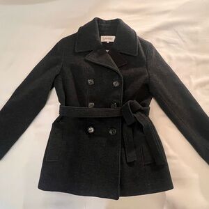 Calvin Klein Charcoal Wool Belted Peacoat